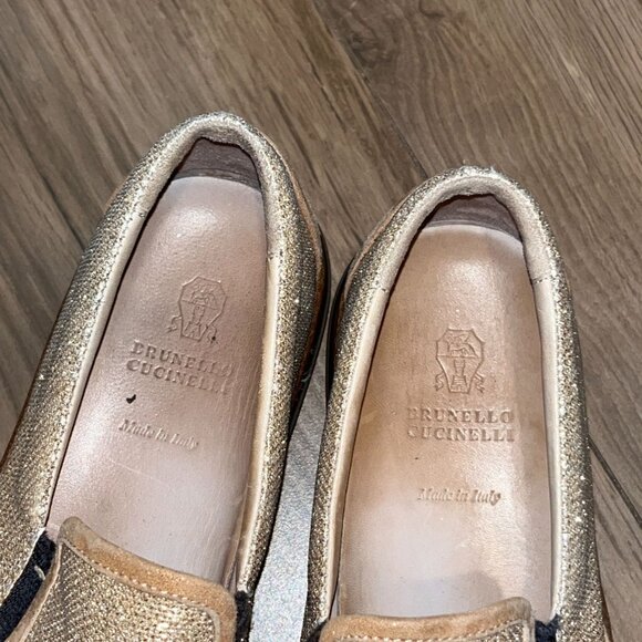 Brunello Cucinelli Metallic Gold Slip On Loafers Womens shoes 37.5 - Picture 7 of 10